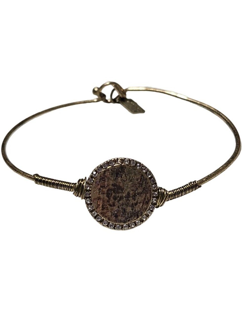 Canvas Antique Pendant Bangle Bracelet Rhinestone Gold Tone Fashion Jewelry